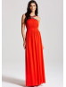 Dark Orange Halter Neckline Long Prom Dress